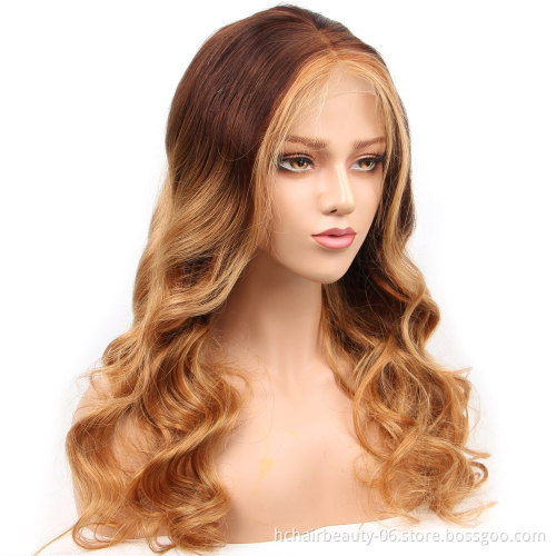 Ombre 4/27  Lace Front Wig Brazilian Remy Human Hair  Wigs Ombre 4/27 Body Wave Lace Front Wig Pre Plucked Highlights